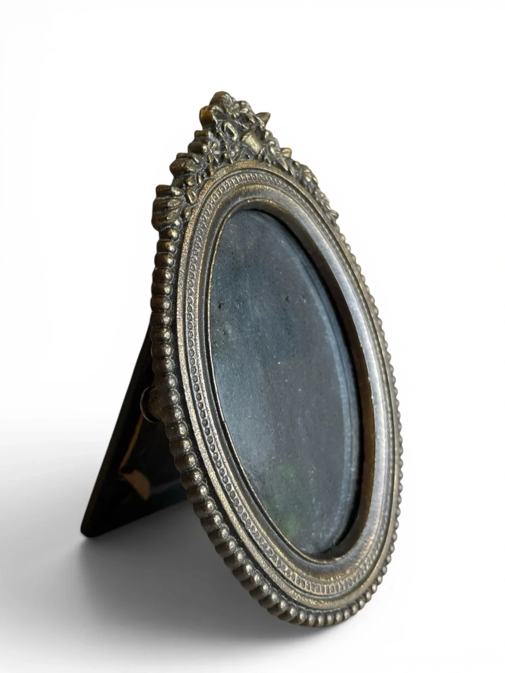Miniature vintage oval picture frame, bronze, highly detailed